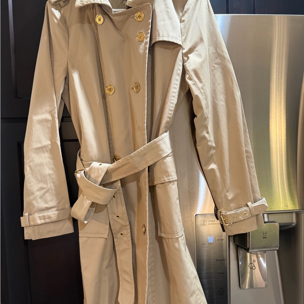 MICHAEL Michael Kors Beige Trench Coat with Gold Accents - Picture 2 of 8